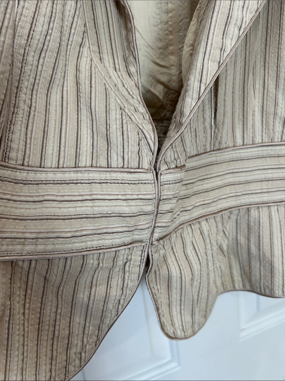 MIXIT Tan Neutral Pinstripe Cropped Peplum Blazer Jacket Cotton Plus Size 1X - Picture 4 of 11